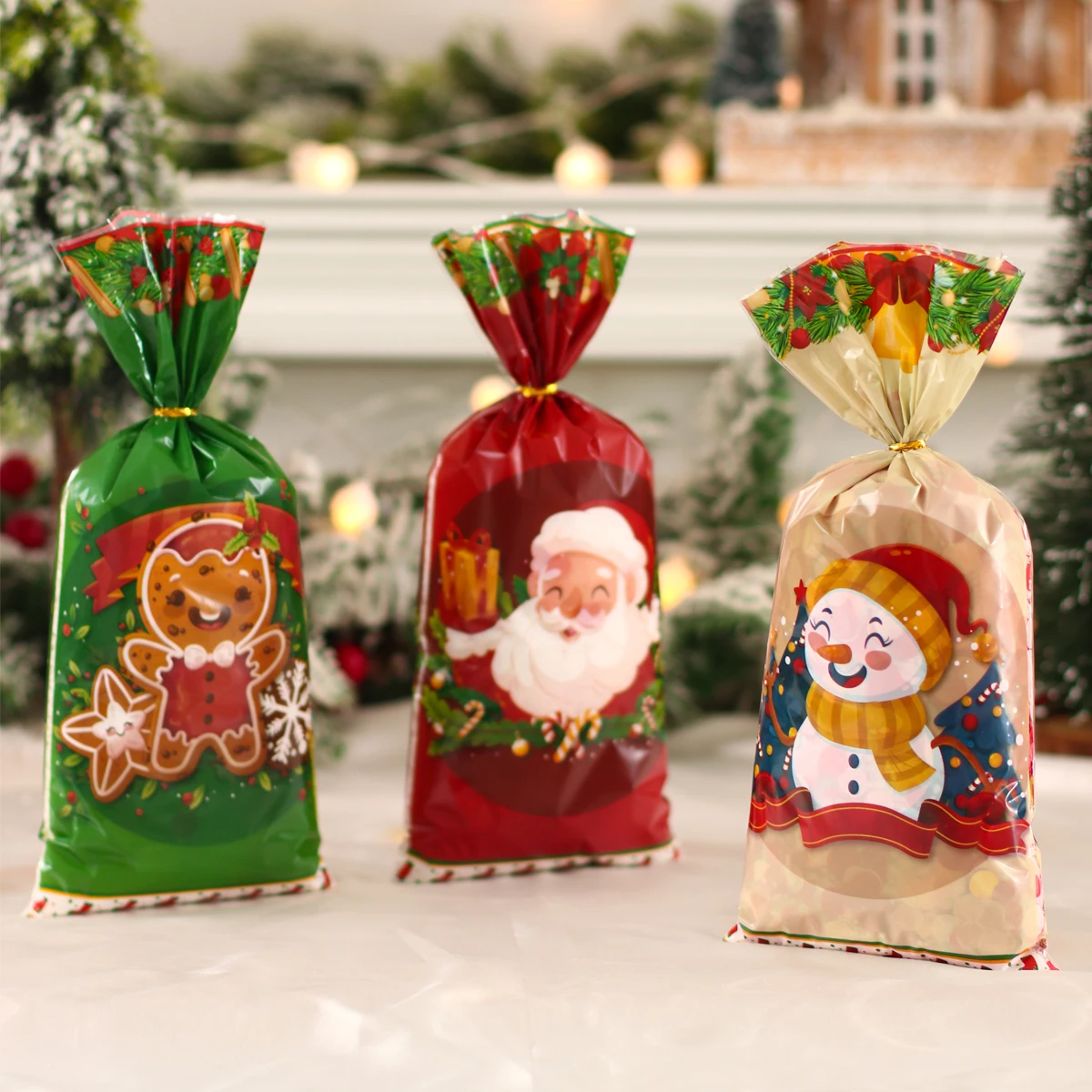 25/50/100pcs Santa Claus Snowman Candy Bags Christmas Plastic Gift Bag Merry Christmas Decorations Noel Gifts New Year gift bags christmas gift bags christmas candy packaging