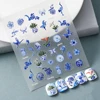 Classic Blue Foral Vase 5D Nail Sticker Embossed Engraved Decal Nail Supplies 5
