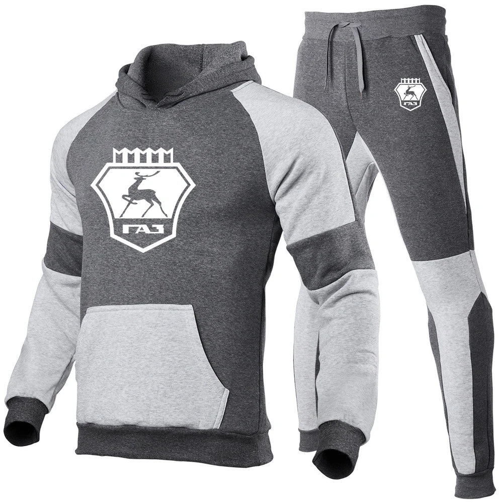 GAZ Gazelle 2023 Men's Spring and Autumn New Long-sleeved Sportswear Printed Harajuku Hood Sweater Top+Pants Suit