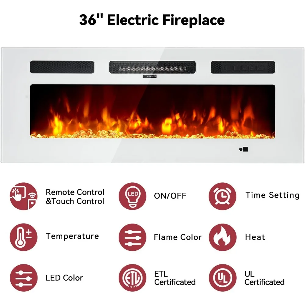 TV Stand with 36" Electric Fireplace, Wall Mounted Fireplace Entertainment Center with Storage, 70" TV Console with Fireplace 5