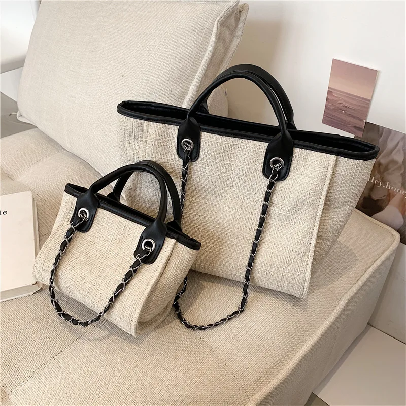 

Women Canvas Handbag Large Capacity Chain Ladies Chains Shoulder Bag Fashion Casual Female Messenger Hand Tote Bag