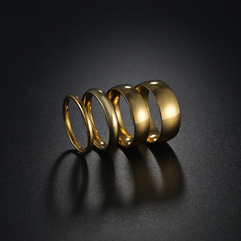 2/4/6/8mm Stainless Steel Wedding Rings Gold Plated Smooth Women Men Couple Ring Fashion Jewelry