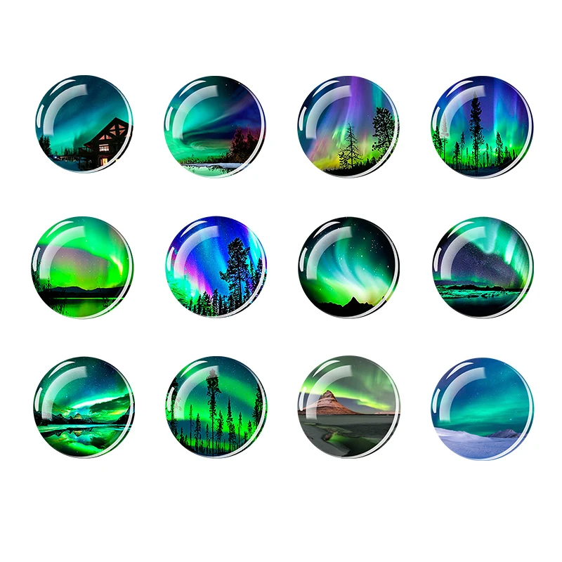 1Pcs Northern Lights Cabochons Round 12Mm - 30Mm Round Dome Starry Sky Diy Jewelry Accessory Craft Supplies