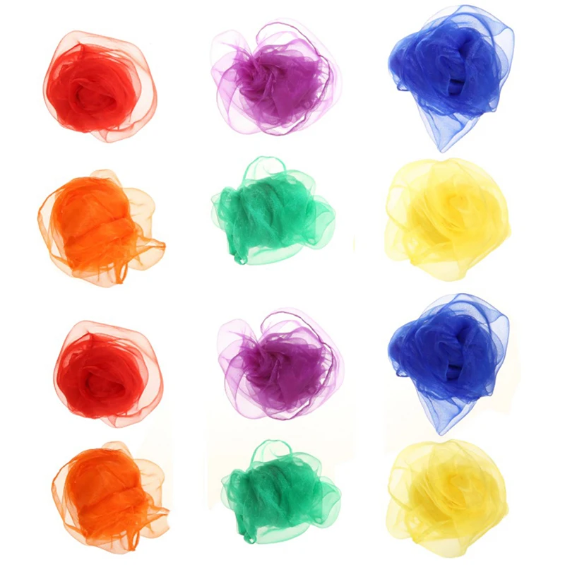 Juggling Cloths 12Pcs 60*60cm Gymnastic Towels Dancing Silk Scarves Red Yellow Orange Blue Purple Green