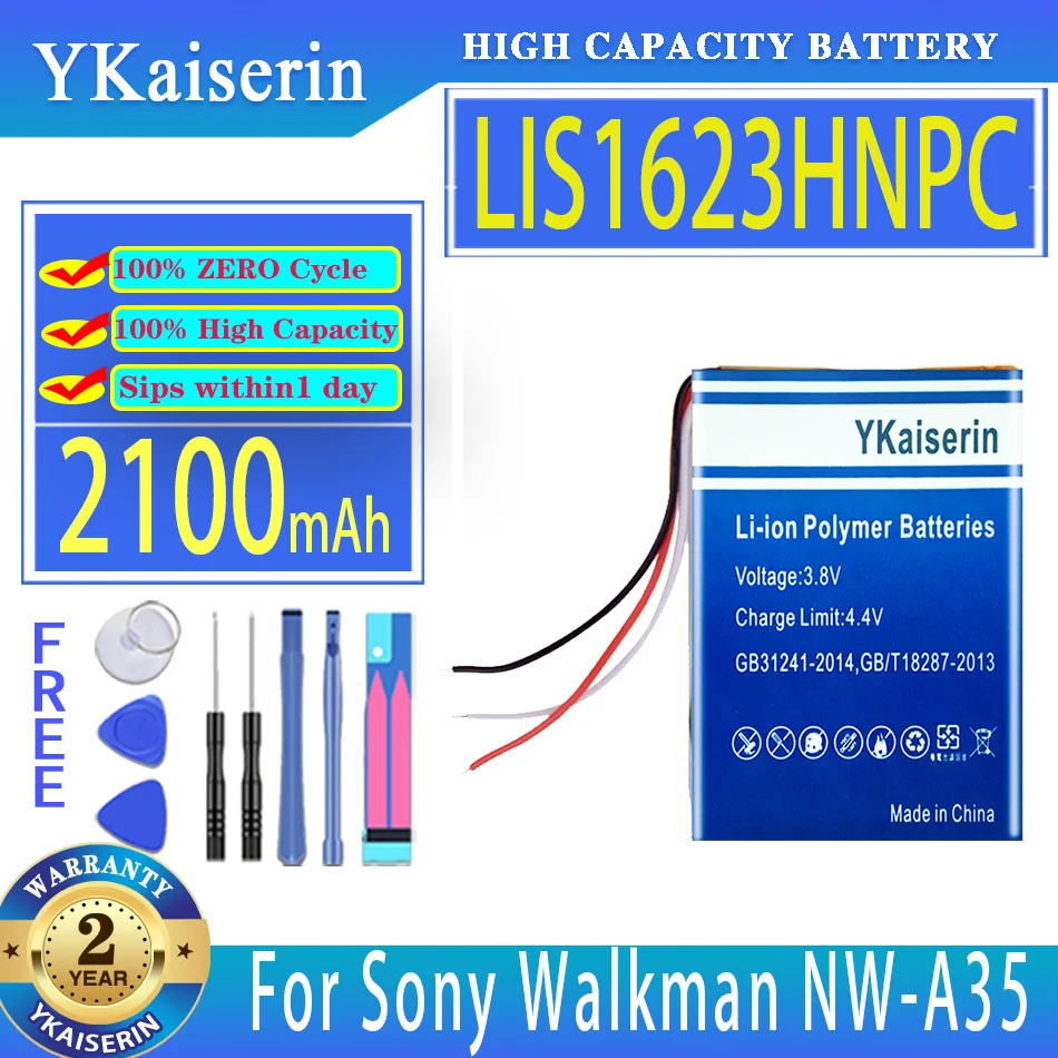 Ykaiserin 2100Mah Batteria Lis1623Hnpc Per Sony Walkman Nw-A106 Nw-A107 Nw-A35 Nw-A45 Nw-A46 Nw-A47 Nw-A55 Nw-A56 Nw-A57 Nw-A105
