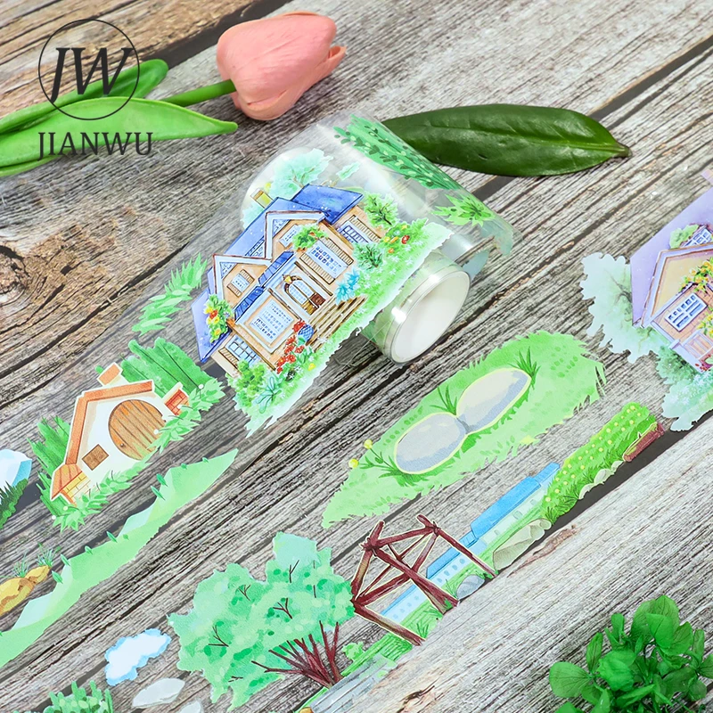 JIANWU 70mm * 200cm 빈티지 봄 식물 집 풍경 재료 콜라주 스크랩북 PET 테이프 크리 에이 티브 DIY 저널 문구