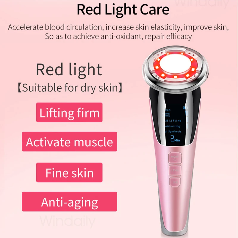 New 5 in 1 EMS Hot Cold Facial Massager LED Light Vibration Wrinkle Removal Skin Tightening Face Care Face Lifting Beauty Device