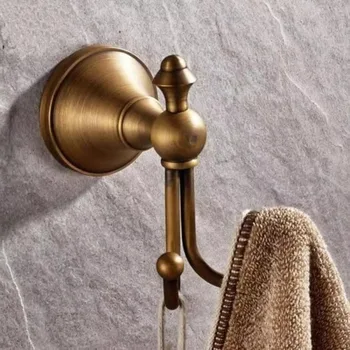 Vintage Household Wall Mounted Towel Hooks Antique Brass Bathroom Robe Coat Hanger with Brushed Double Hooks
