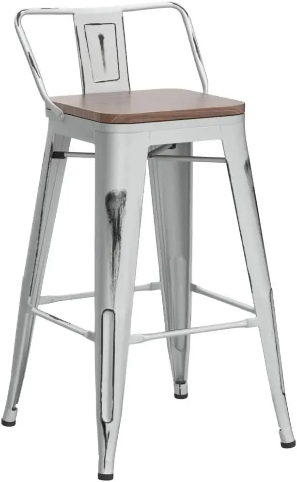 24" Metal Bar Stools Set of 4 Counter Height Barstools Industrial Counter Stool Kitchen Bar Chairs with Modern Wooden Seat