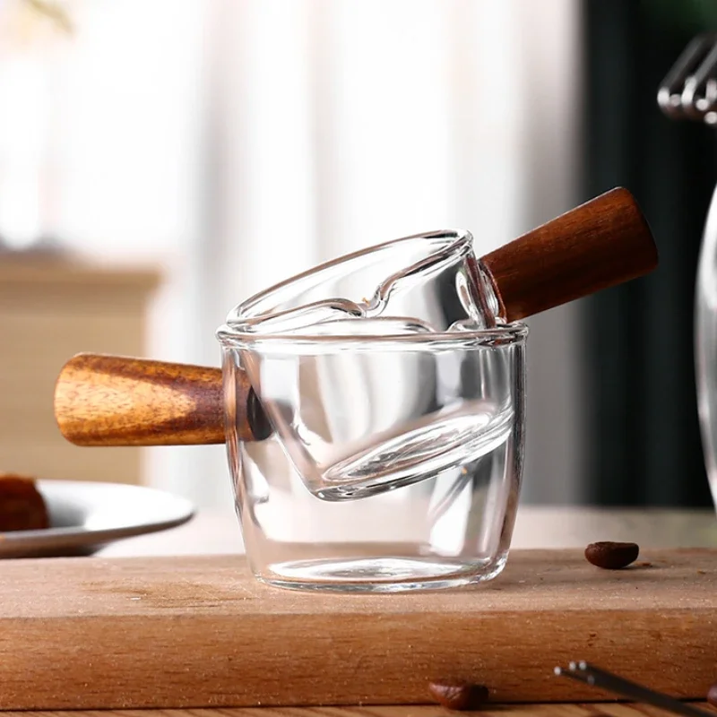 Wooden Handle Glass Espresso Measuring Cup