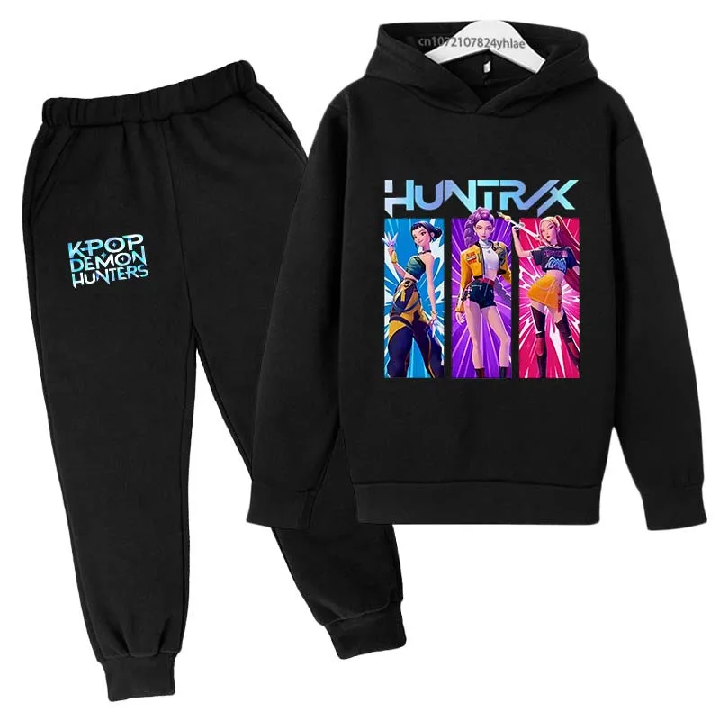 Kpop Demon Hunters Kids Hot Anime Print Spring Autumn Casual 2pcs Hoodie + Pants Tracksuits 2-13Years Girls Fashion Huntrx Clothes
