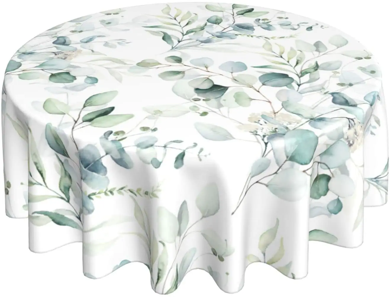 

Spring Leaf Floral Sage Tablecloth Round 60 Inch Ruitic Watercolor Table Cloth Waterproof Fabric Green Grey Leaves Tablecloths