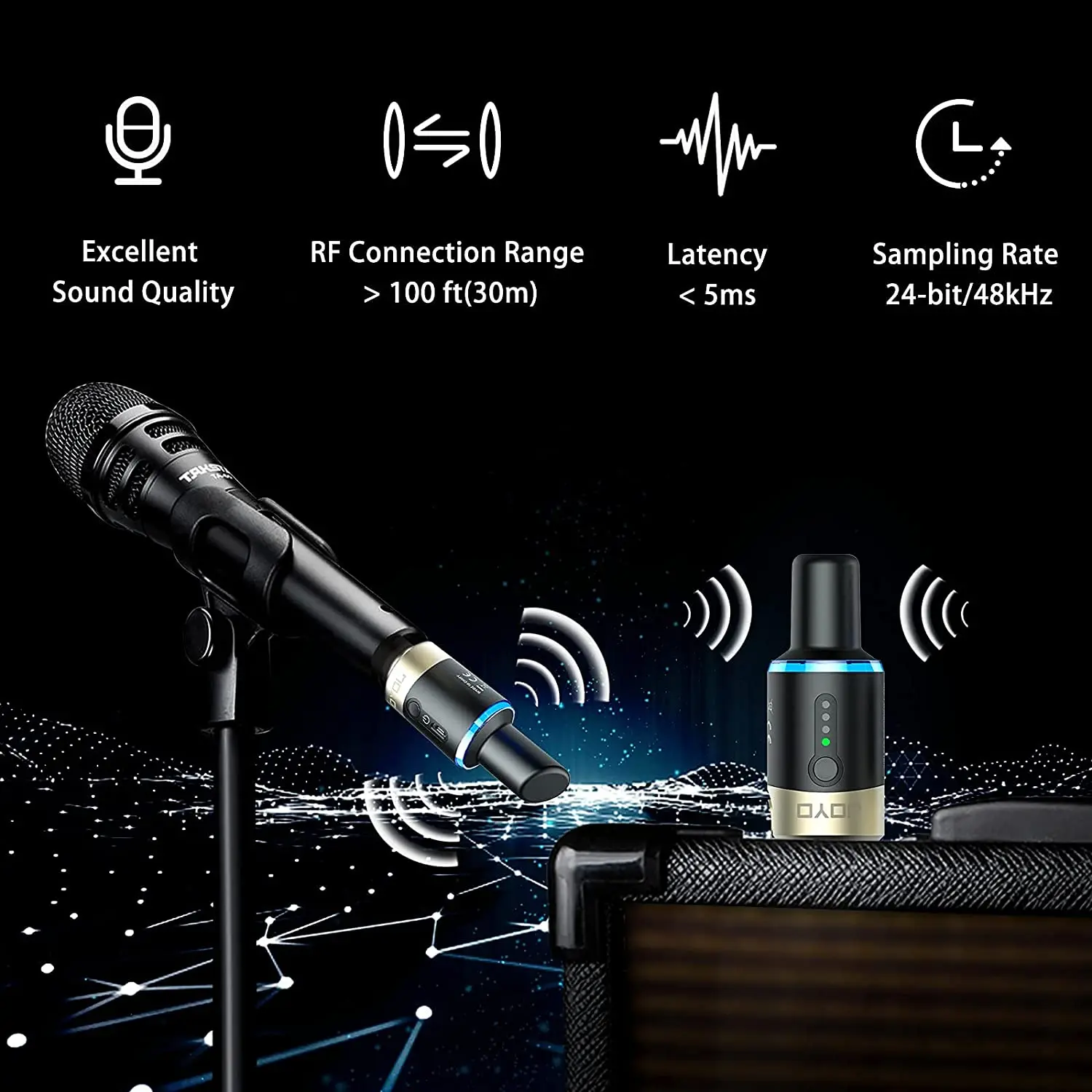 Фото JOYO MW-1 5,8 ГГц Беспроводная микрофонная система 4 канала подключение к XLR Mic адаптер беспроводной Динамический микрофон передатчик приемник №5