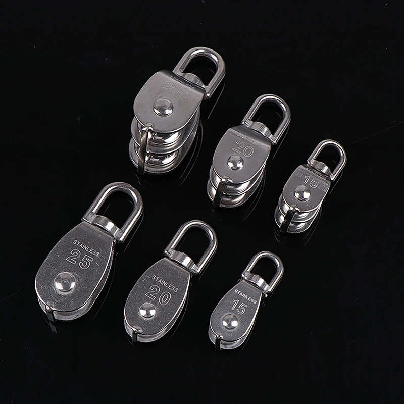 1PC 304 Stainless Steel M15 M20 M25 M32 Single Wheel Swivel Lifting Rope Pulley Set Lifting Wheel Tools Double Pulley Block 4