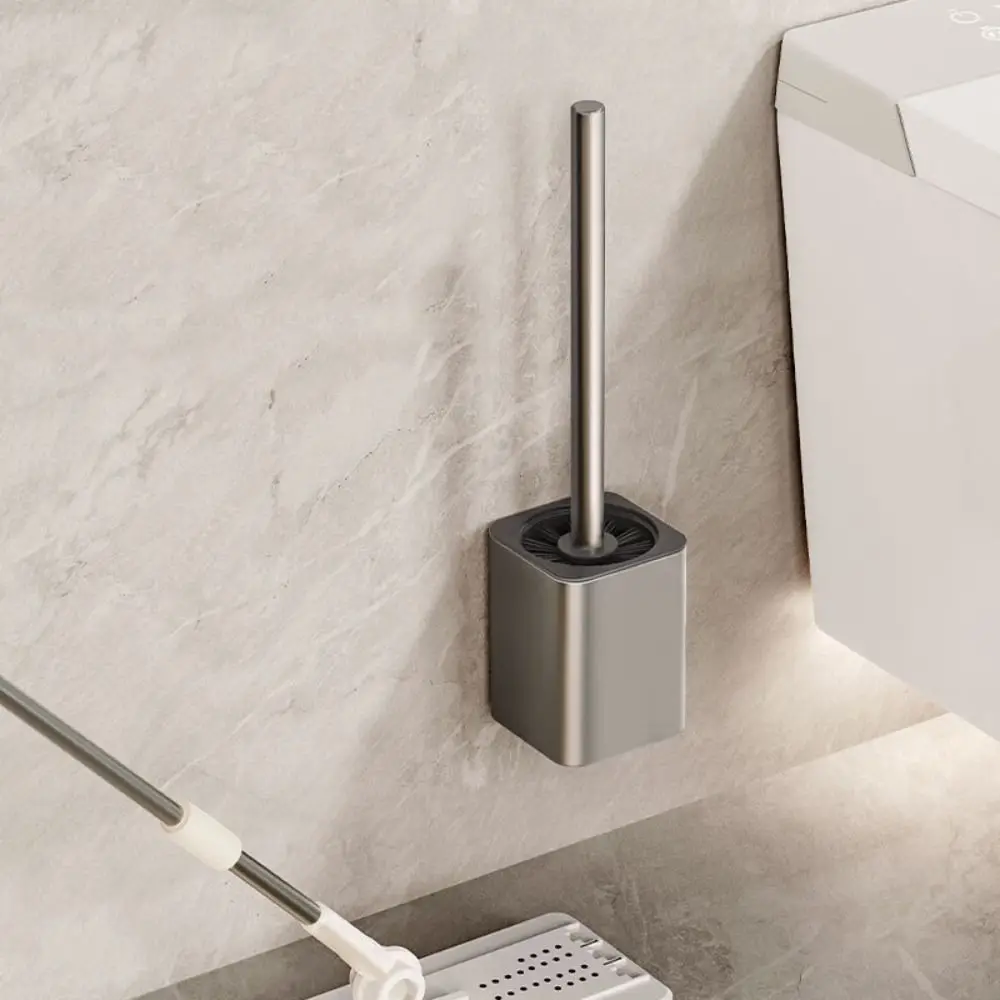 Space Aluminum Toilet Cleaning Brush Wall Mounted Long Handle with Holder