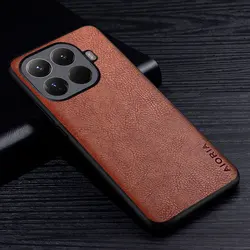 Luxury Leather Retro Litchi Pattern Business Style Back Cover - Xiaomi 15T (Auburn)