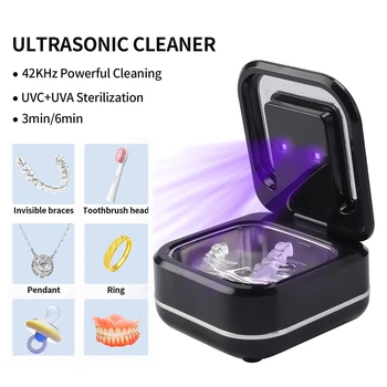 180ml Ultrasonic Cleaner UV Sterilization Ultrasound Dental Assistant Denture Washing Machine For False Teeth Aligner Retainer 1