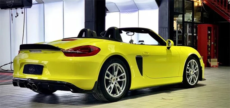 For Porsche Boxster 981 2013-2016 Real Carbon Fiber Front Lip Rear Diffuser Body Side Skirt Kit Vent Cover Trunk Spoiler Refits - - Racext 47