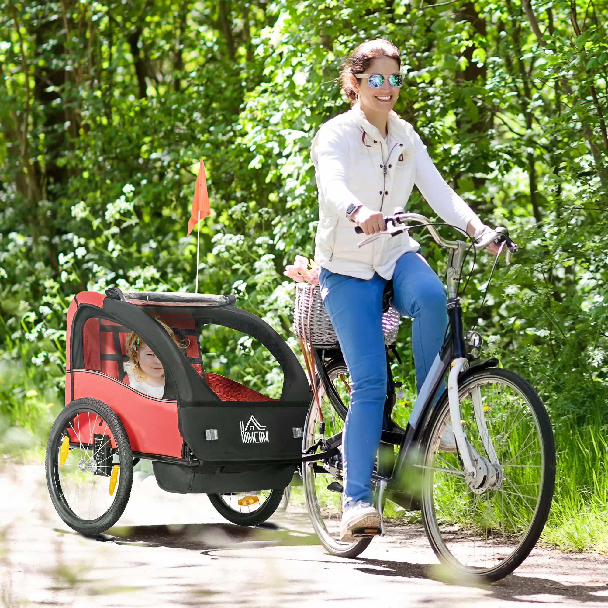 Homcom Bicycle Trailer for Children +18 Months with 2 Seats 140X88X90 cm