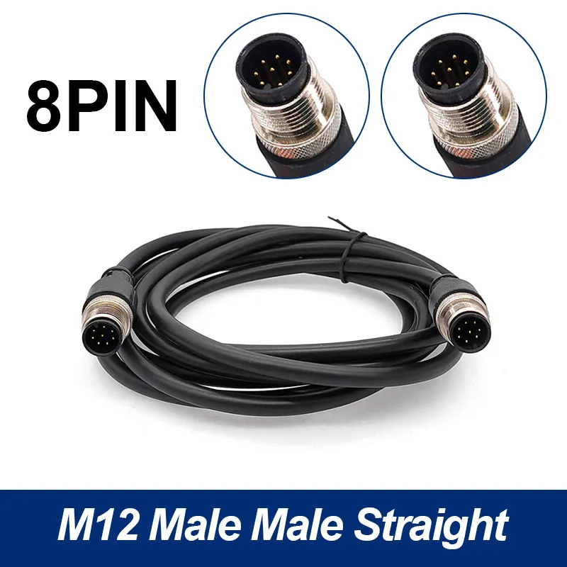 Durable Waterproof M12 Sensor Connector Cable with Dual Heads - 2m Wire, Male and Female, 4 to 8 Pin Options