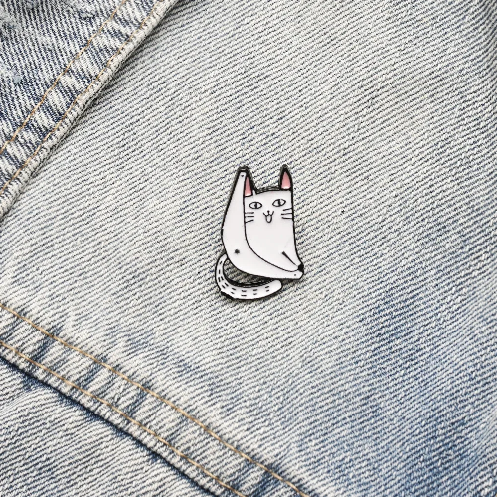 Japanese Cute Minimalist Creative Animal Brooch Split Pink White Cat Drop Oil Badge Boys Girls' Clothing Bags Pins Party Gifts hanging clothes dust cover dress suit coat storage bag new sculpture garment bags organizer wardrobe hanging clothing organizers