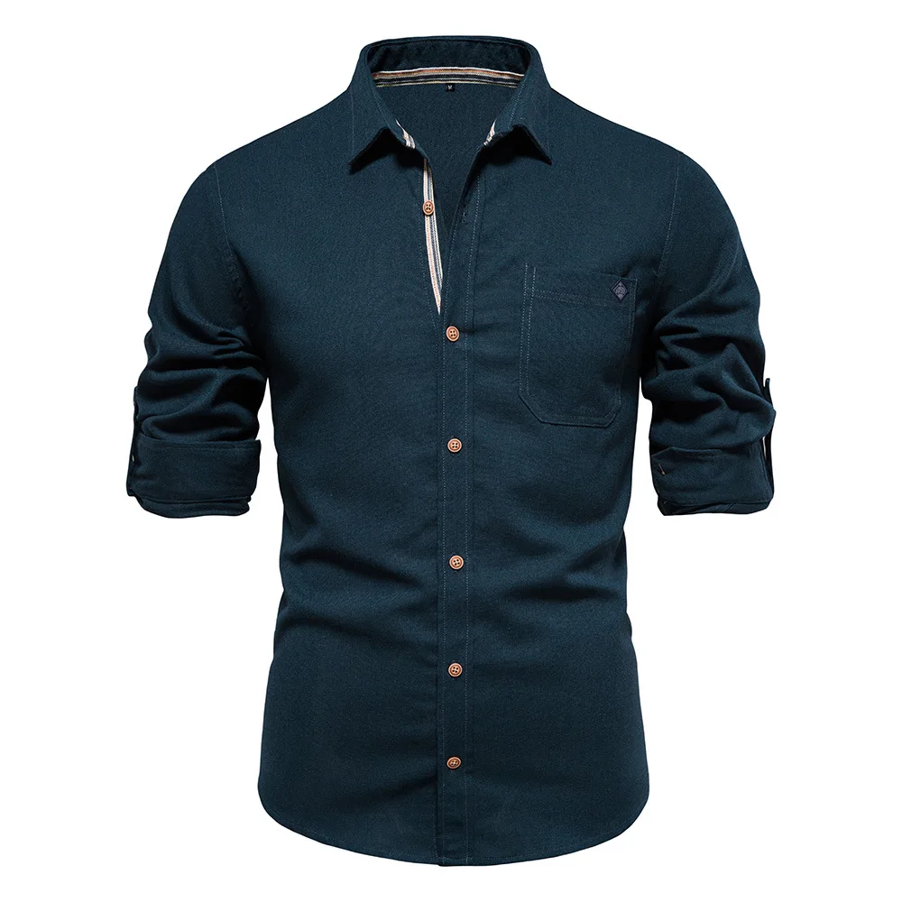Cotton Men's Shirt Long Sleeve Business Casual Solid Color Lapel Cardigan Spring Autumn Daily Street Sports Men's Shirt Casual