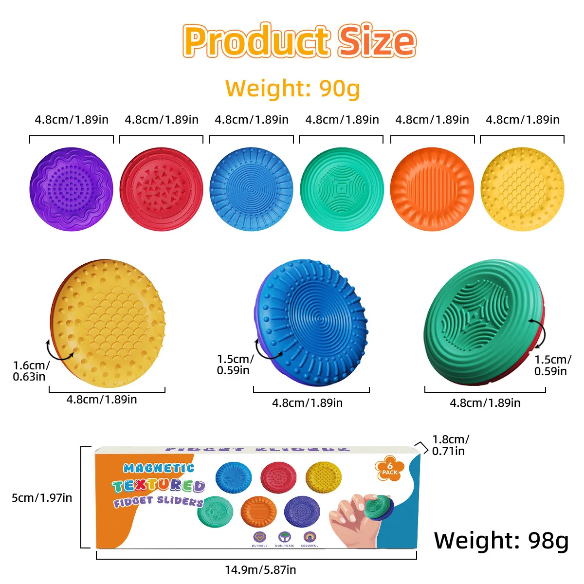 Magnetic Fidget Toys for Adults & Kids -Textured Sensory Toys for Autism Children Anxiety Relief - Quiet Stress Fidgets Sliders - 3