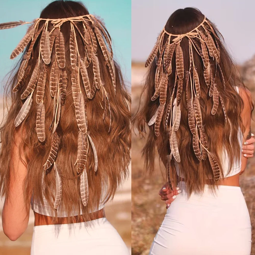 2023 neue Mode Feder Stirnband Boho Perlen Haar bänder Kopfschmuck für Frauen handgemachte Stirnbänder Mädchen Urlaub Haarschmuck