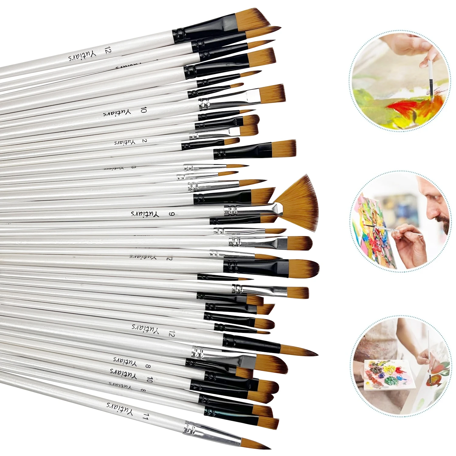 36-Pack Artist Paint Brushes Set, Premium Wood Handle with Nylon Bristles, Includes Round, Filbert, Flat, Angle for Acrylic, Oil 6