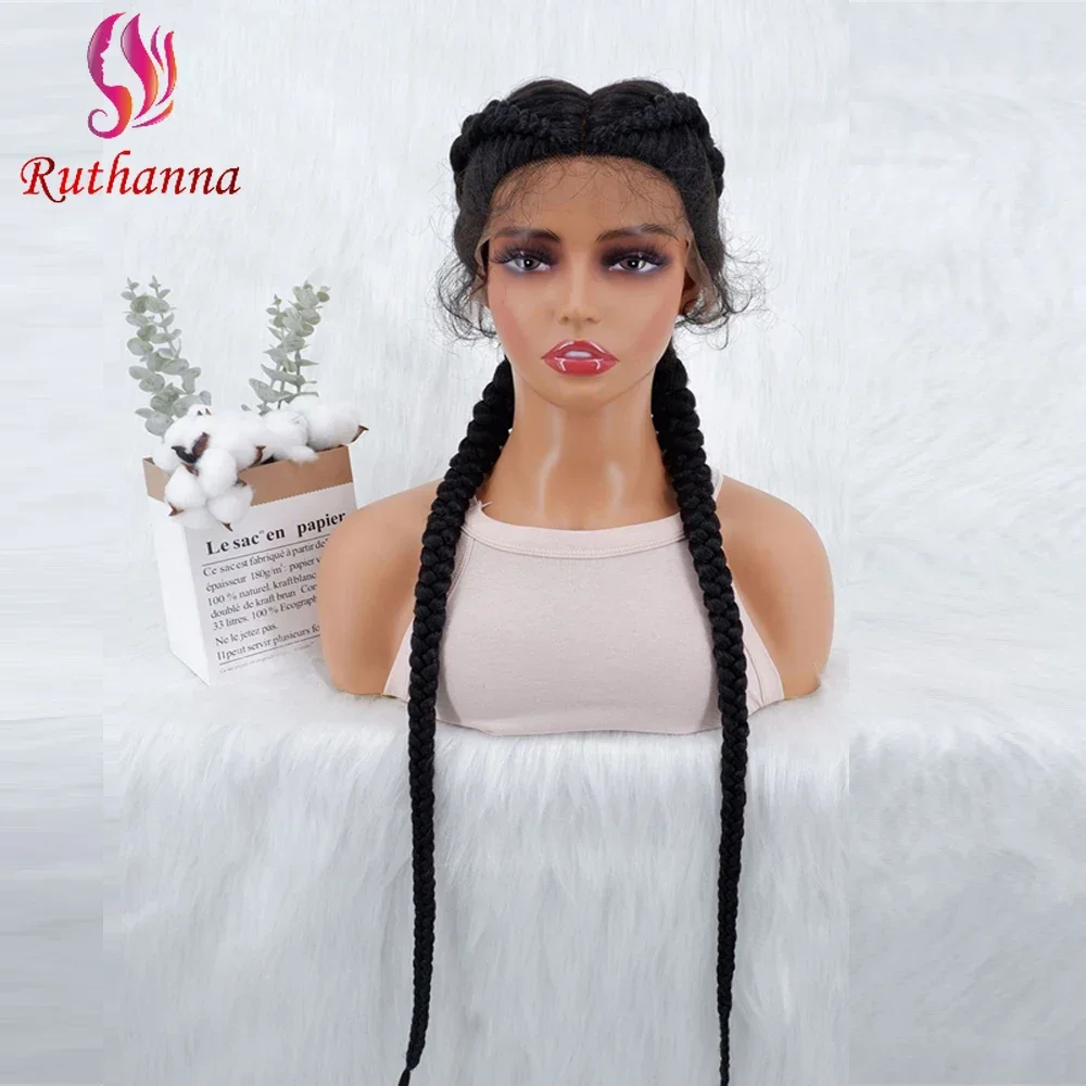 

36 Inch 13x1 T Part Braided Lace Wig 100% Hand Weaving Synthetic Long Wig For Women Afro Jumbo Braided Baby Hair Daily Party Wig