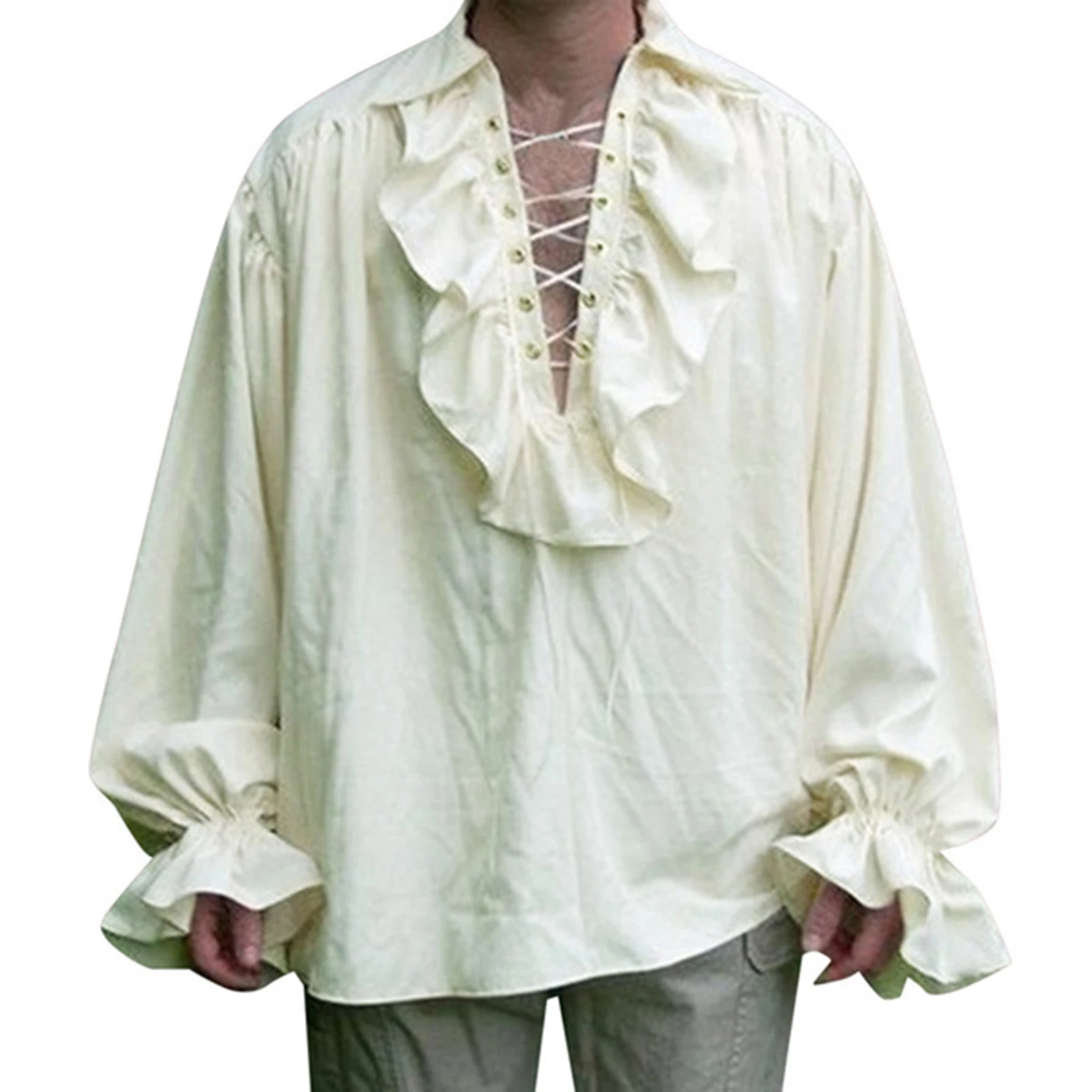 

Mens Renaissance Costume Ruffled Long Sleeve Lace Up Medieval Steampunk Pirate Shirt Cosplay Prince Drama Stage Costume Tops