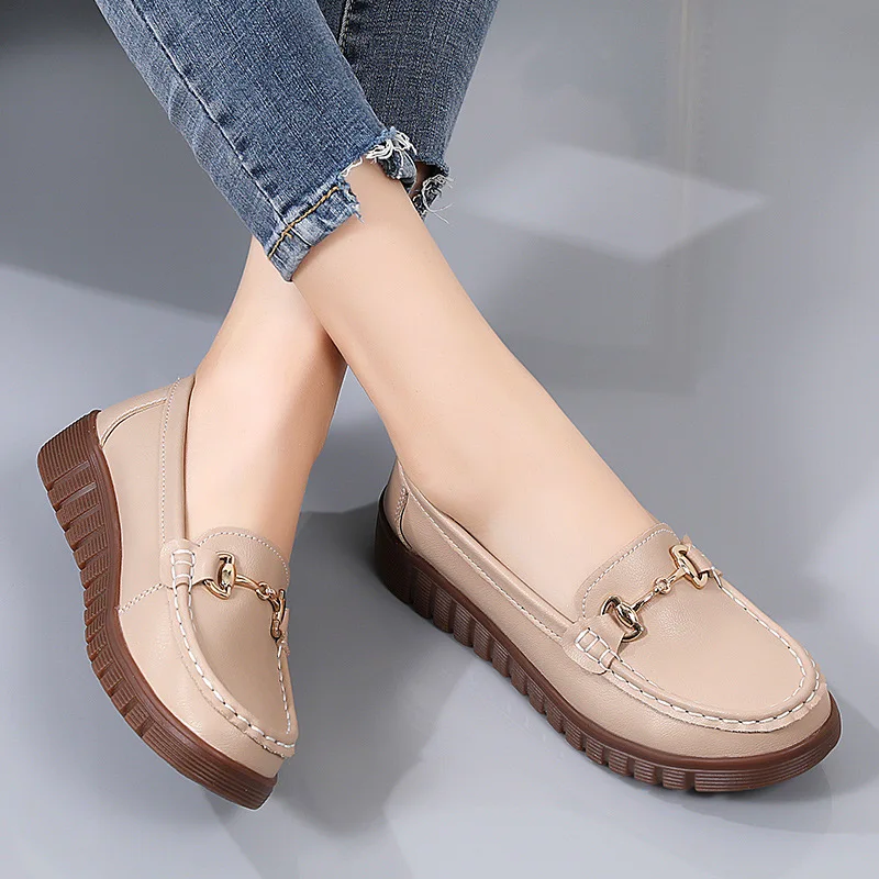 Women's Luxury Flat Shoes Ballet Dance Casual Shoes Leather Breathable Women's Boat White Flat high-quality