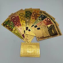 10Pcs Gold Foil Banknote Euro 5 10 20 50 100 200 500 1000 24K Gold Plated Plastic Card Souvenir Collection Gift Custom Wholesale