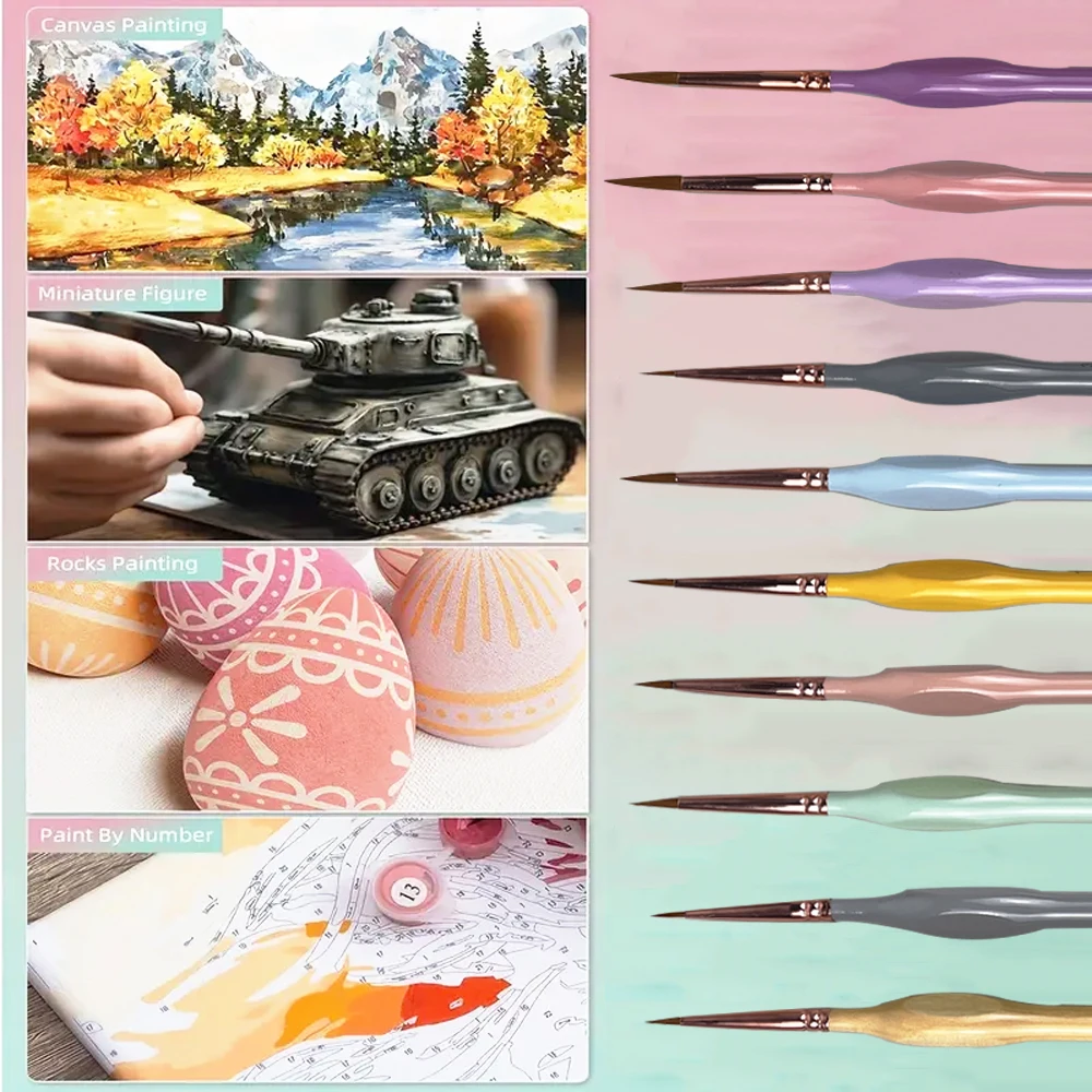 10개 세트 미세 디테일 페인트 브러쉬 미니어처 페인팅 브러쉬 키트 아크릴, 수채화, 유화, 얼굴, 네일용 미니 페인트 브러쉬 세트