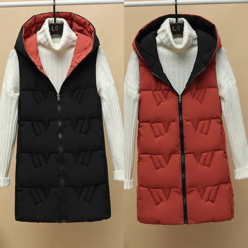 2024 New Double-sided Vest Women's Winter Hooded Waistcoat Korean Autumn Winter Down Cotton Vest Thicken Sleeveless Jacket
