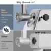 AIRMSEN Stainless Steel Meat Grinder, Electric 3 in 1 Meat Mincer with 2 Blades & 3 Plates, Sausage & Kubbe Maker Kit, Fixed Loc 2