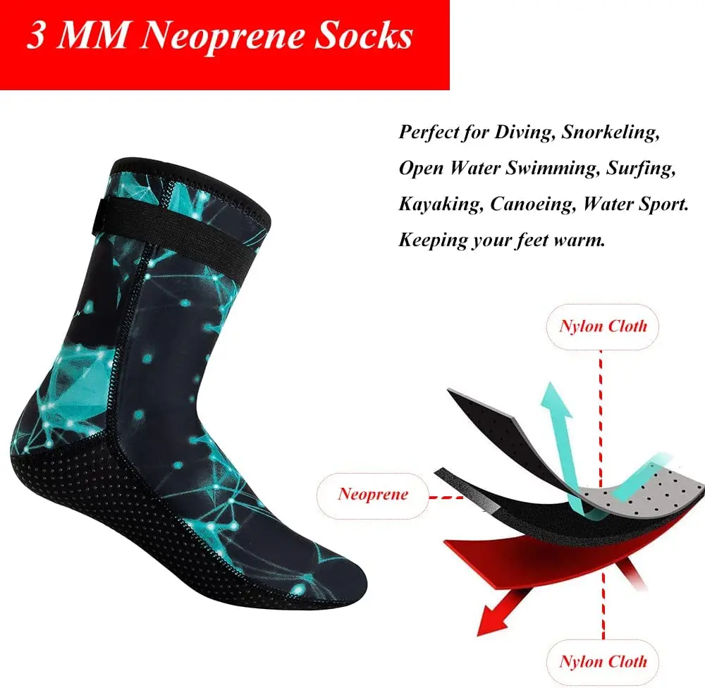 

3MM Neoprene Socks Diving Socks Non-Slip Waterproof Adjustable Scuba Snorkeling Socks for Beach Swimming Boarding Water Sports