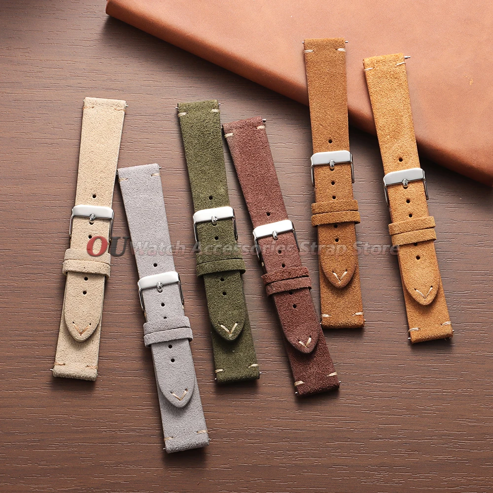 Premium Soft Suede Leather Vintage Watchband with Quick Release