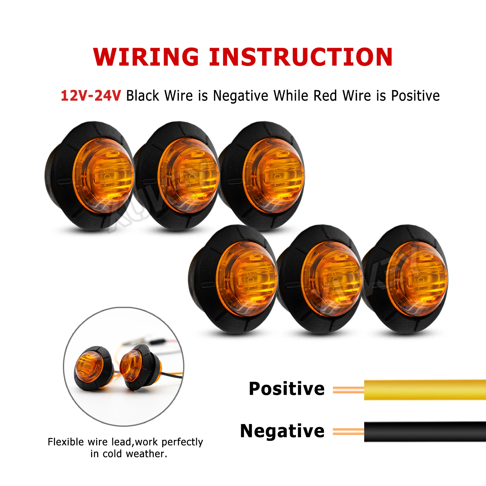10 Pezzi Luci Laterali LED Rov Tonde 1,9cm 12V 24V, Indicatori Di Posizione Per Camion, Rimorchio, Camper, Caravan, Furgone - Luce Gialla