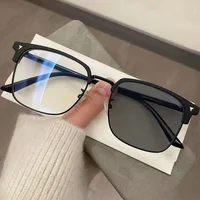 Lunettes photochromiques Anti-rayonnement à lumière bleue, monture carrée en métal, lunettes d'ordinateur pour femmes et hommes, lentille remplaçable 3