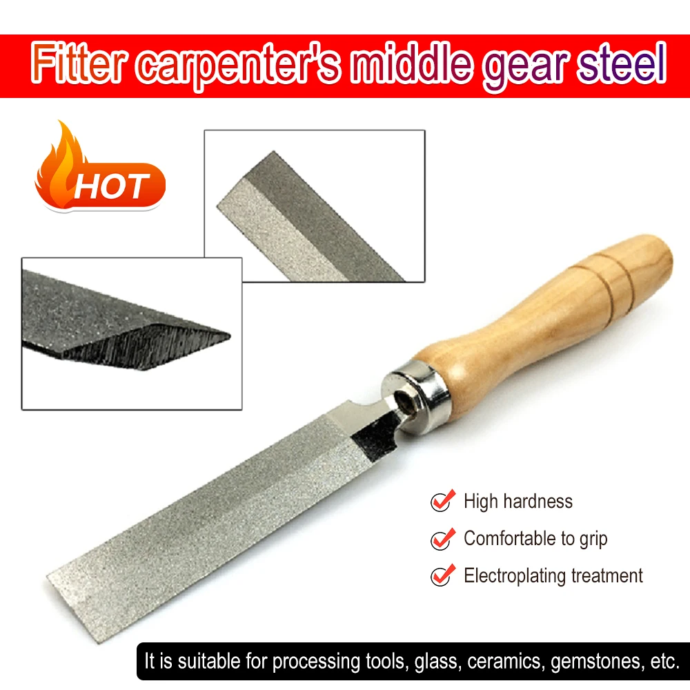 4/5 Inches Diamond Rhombic File Wooden Handle Metal Diamond Wood Carving Metal Glass Grinding Woodworking Garden