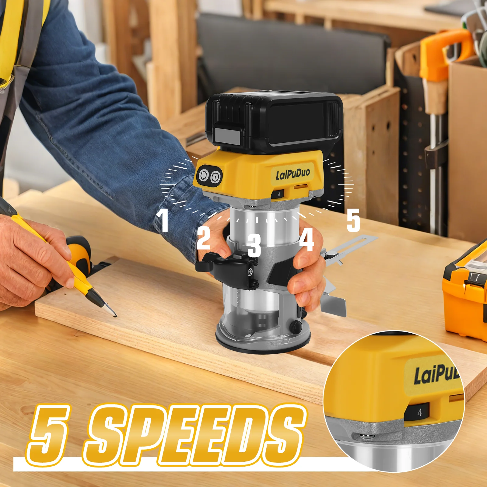 Brushless Wood Router Wood Trimmer Cordless Woodworking Slotting Milling Engravi