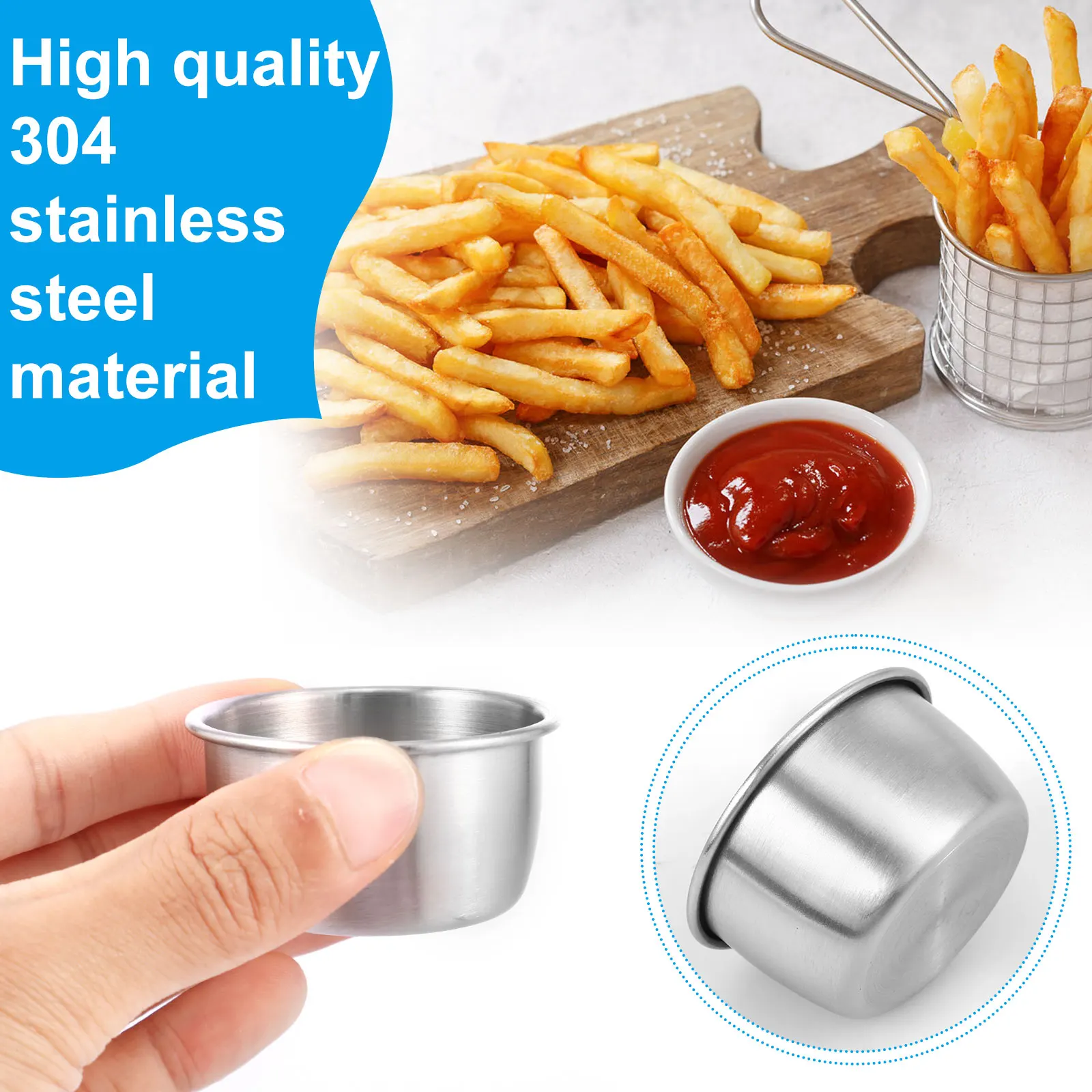 Set of 12 Stainless Steel Mini Sauce Dipping Bowls - Reusable Round Seasoning Cups