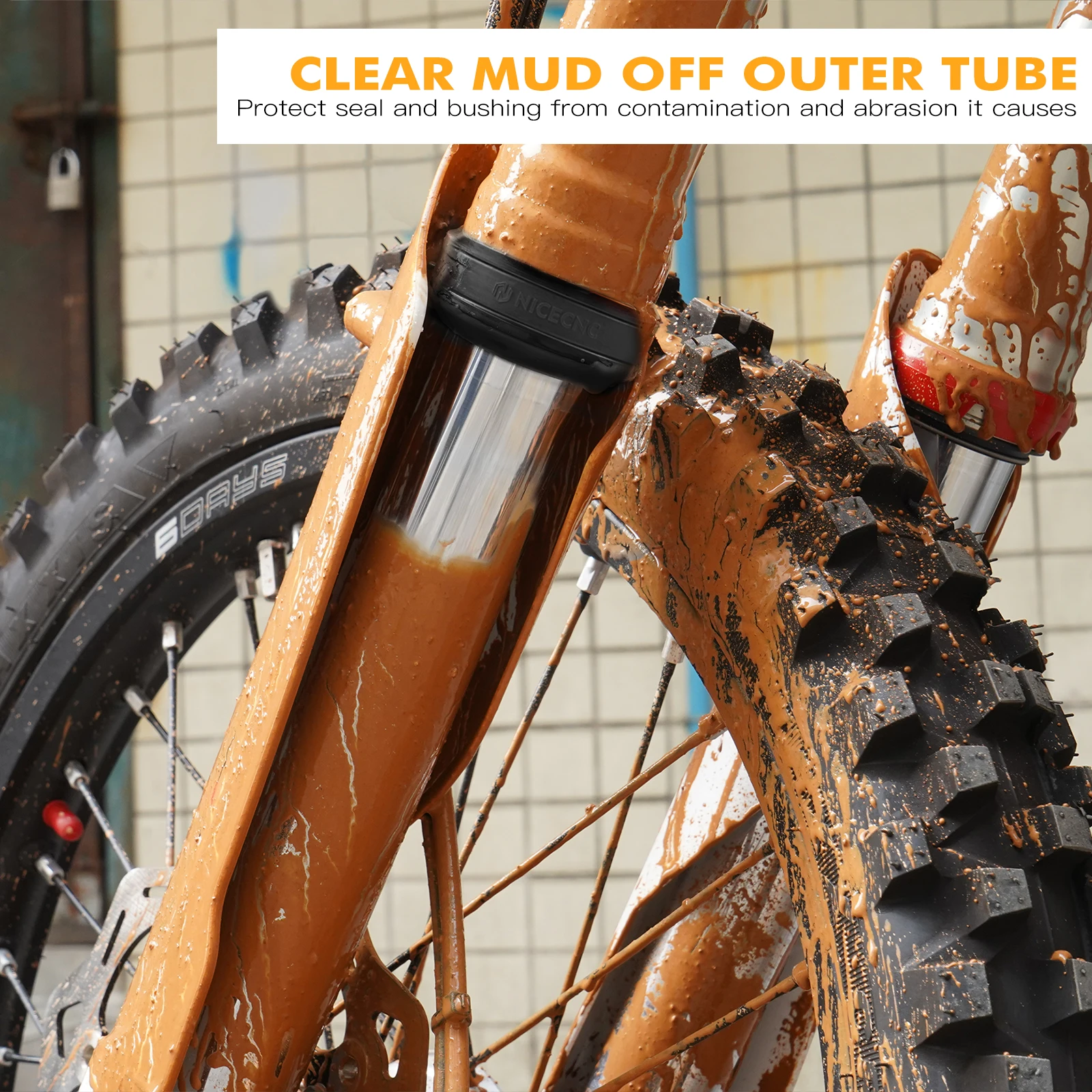 NICECNC Für KTM EXC 300 Gabel Socke Schutz Schlamm Schaber Für KTM EXC-F 350 SX 125 SXF 450 XC XCW Husqvarna TE 300 Sherco SE 300 – Detail 4