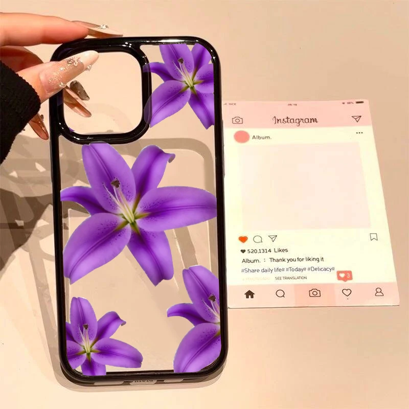 Elegant Blue Lily Flower Print Clear Hard Phone Case