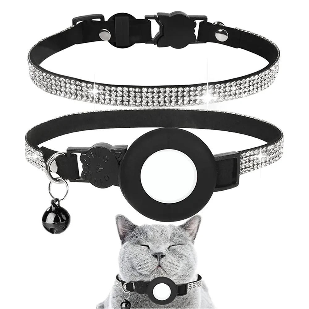 

Bling Pet Cat Adjustable Collar With Bell Cat Collars Luxury For Small Dog and Cats With Case For Apple Airtag Cat Accessories