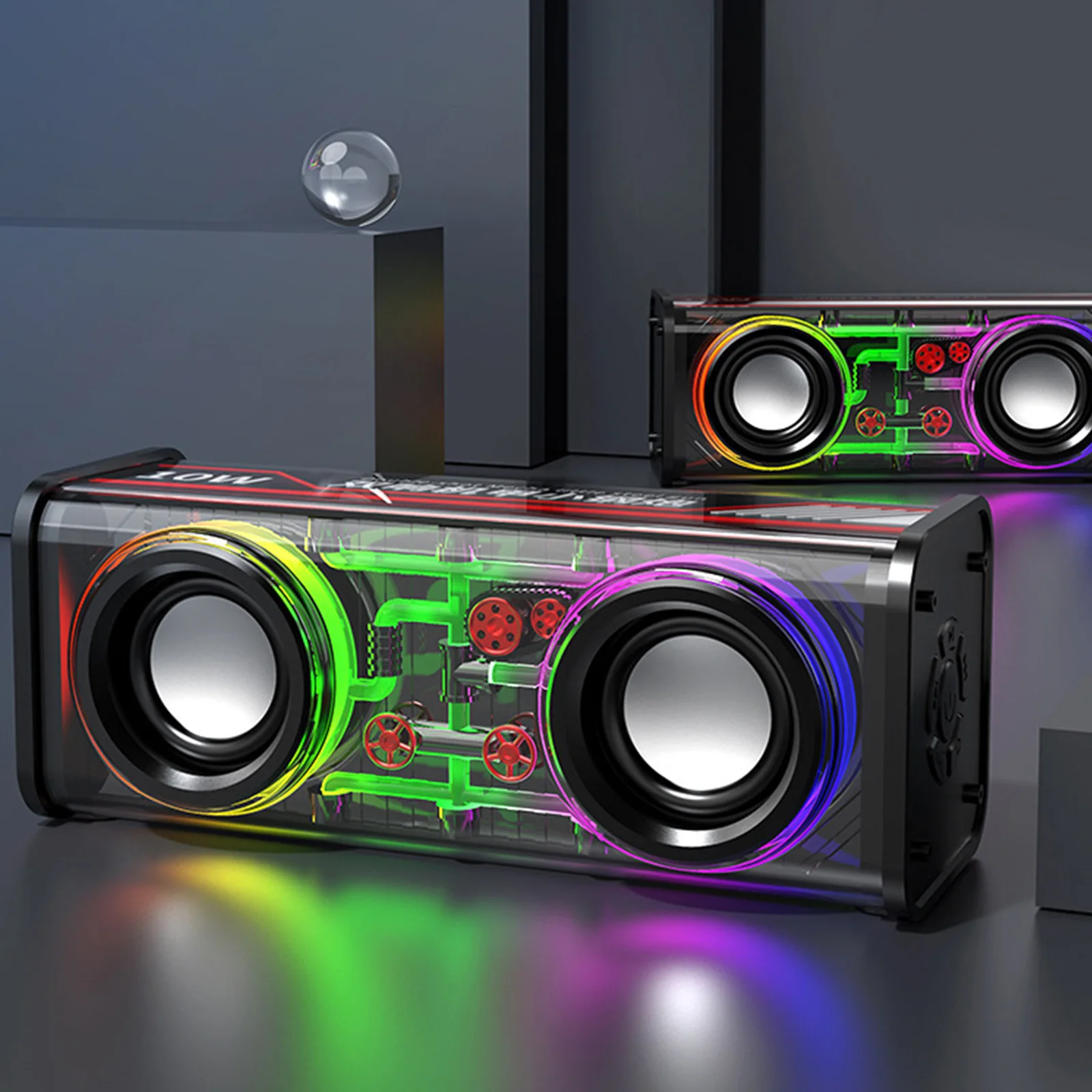 

Wireless Stereo Speaker Bluetooth-compatible 5.0 Transparent Mecha Subwoofer Loudspeaker 5W High-power 1800mAh Party Supplies