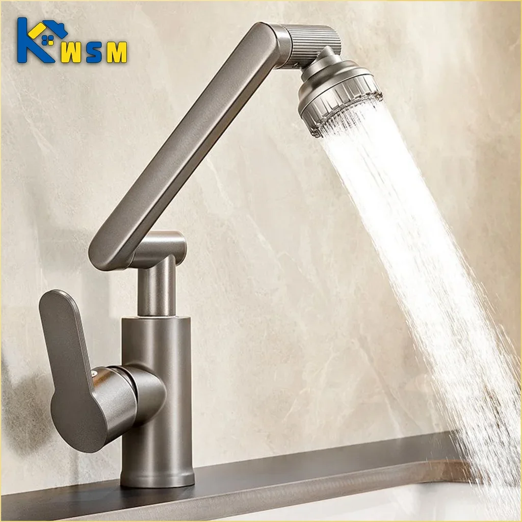 Mechanical Arm Universal Faucet Bathroom Kitchen Splashproof Faucet Bathroom Countertop Basin Hot and Cold Tap Accessorie