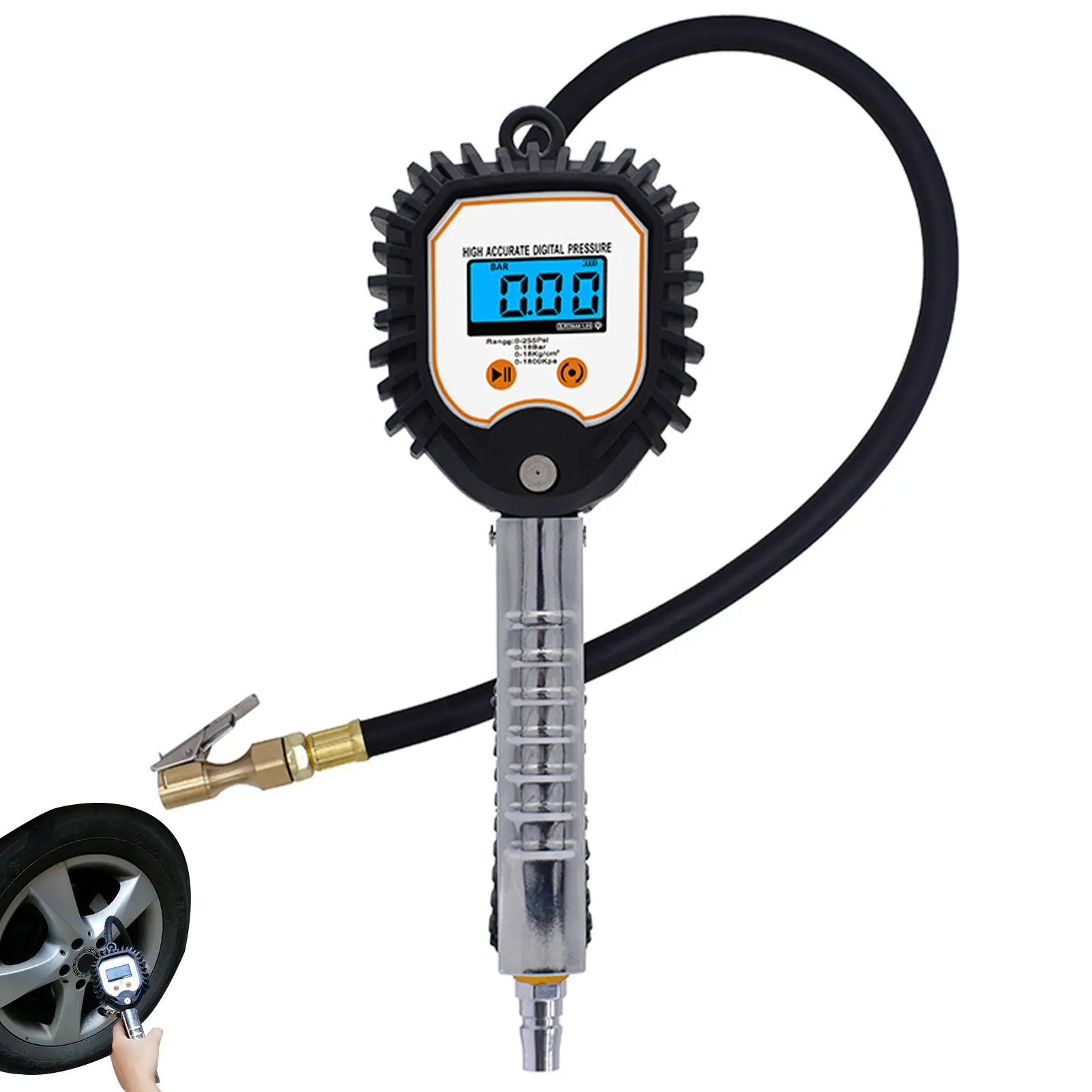 

Цифровой шинный манометр 255 PSI, воздушный патрон с манометром для воздушного компрессора, Сверхмощный воздушный патрон, компрессор с резиновым шлангом и