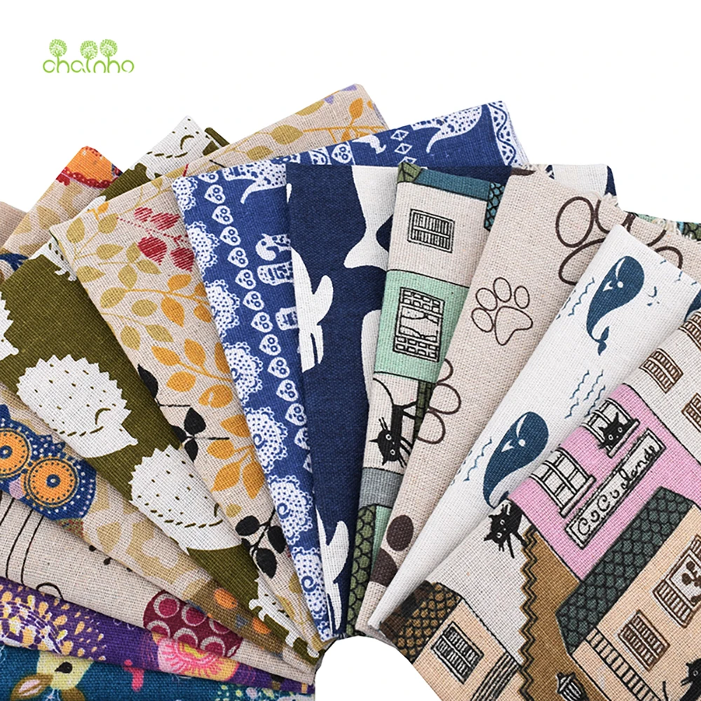 Chainho,Cotton Linen Fabric,DIY Quilting Sewing Material,Patchwork Cloth,Cartoon Or Floral Series,15 Pieces,Random Designs,15PC7